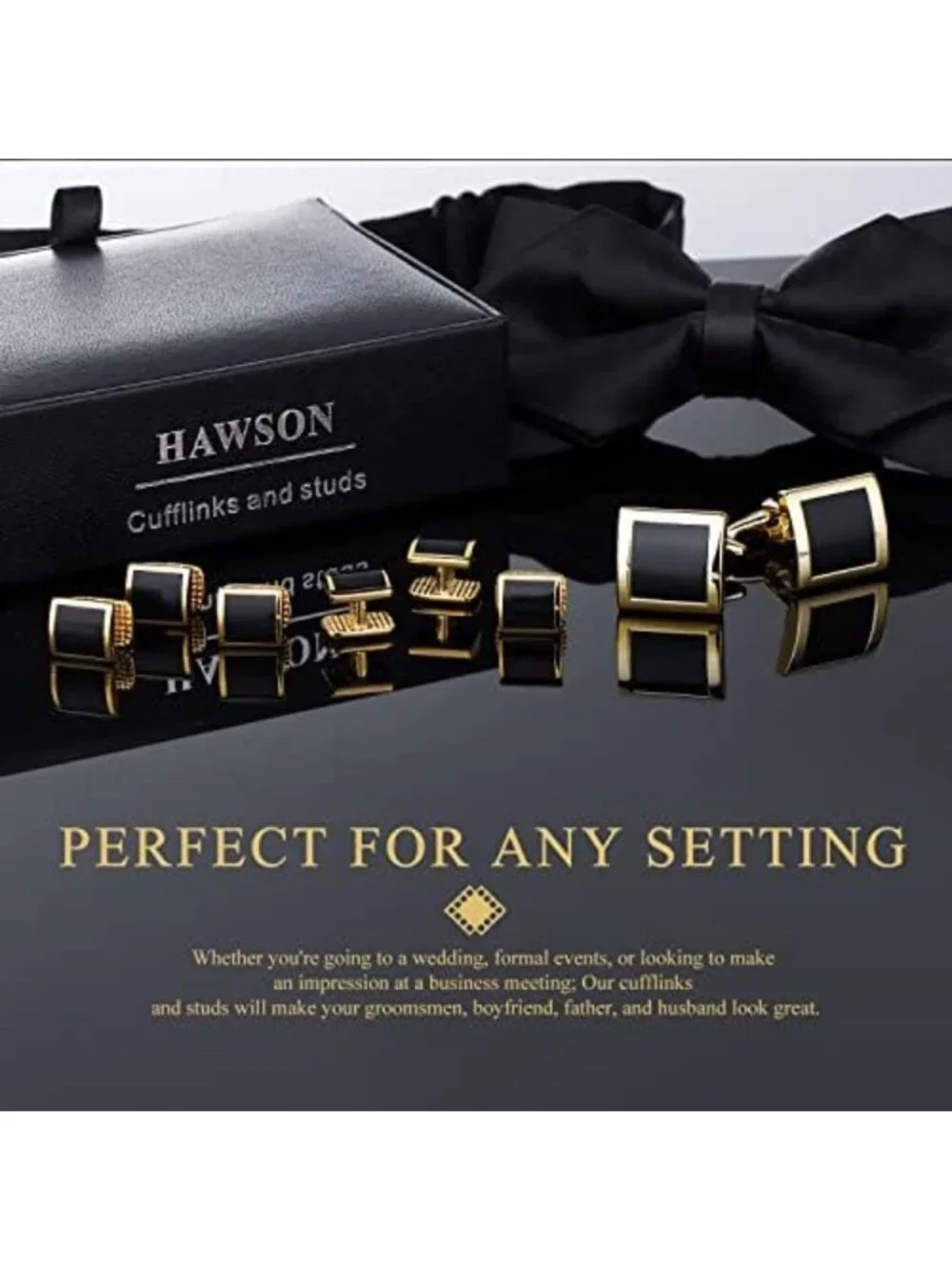 Elegant Cufflinks & Studs Set for Men - Gold/Silver Tone, Gift Boxed Jewelry